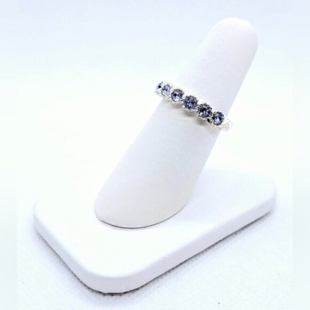 Silver Tone Simulant Tanzanite Band Fashion Ring - Picture 5 of 8